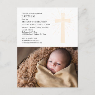 Invitation Carte Postale Événement d'église de baptême moderne avec photo d
