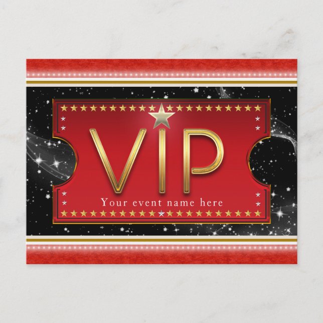 Invitation Carte Postale Événement VIP Black Red Gold & Silver Glam Party (Devant)