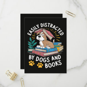 Invitation Carte Postale Facilement distrait par les chiens et les livres D