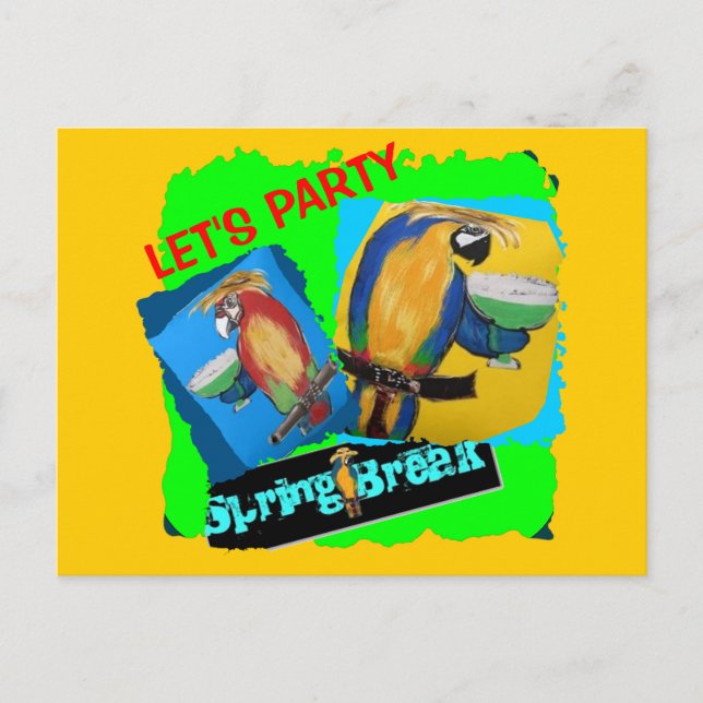 Invitation Carte Postale Faisons la fête - Perroquets (Devant)