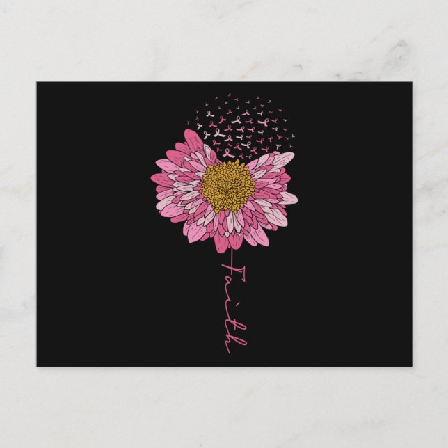 Invitation Carte Postale Faith Pink Flower Cancer Sensibilisation (Devant)