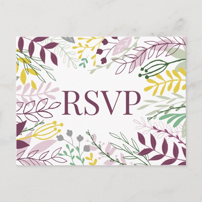 Invitation Carte Postale Fall Boho jardin violet jaune fleuri (Devant)