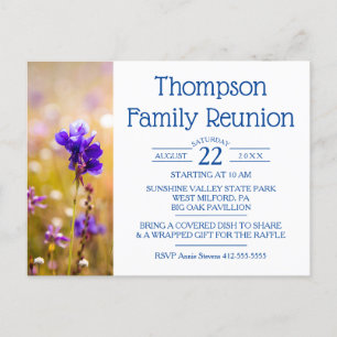 Invitation Carte Postale Famille Fleurs sauvages bleus