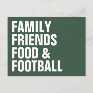 Invitation Carte Postale Familles amis nourriture football vert Thanksgivin