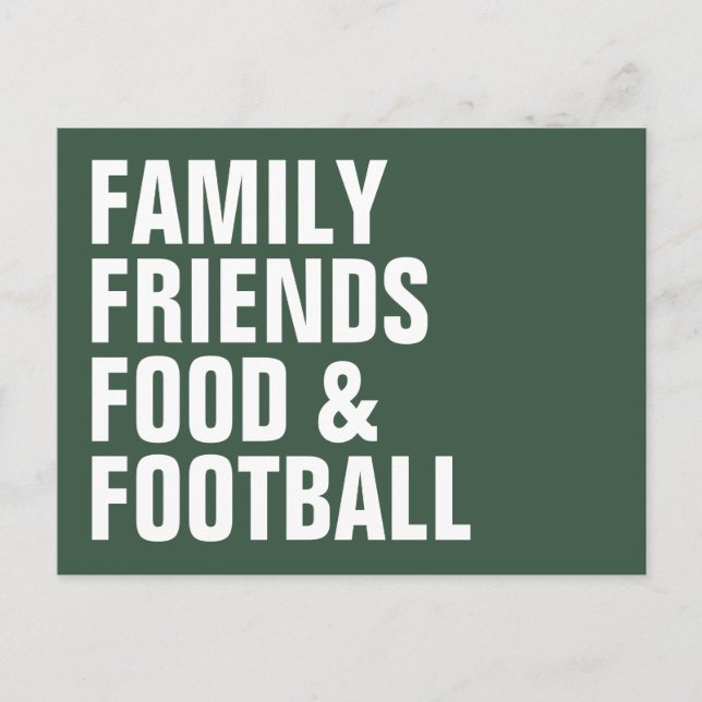 Invitation Carte Postale Familles amis nourriture football vert Thanksgivin (Devant)