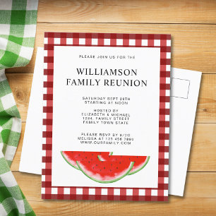 Invitation Carte Postale Family Reunion Red White Check