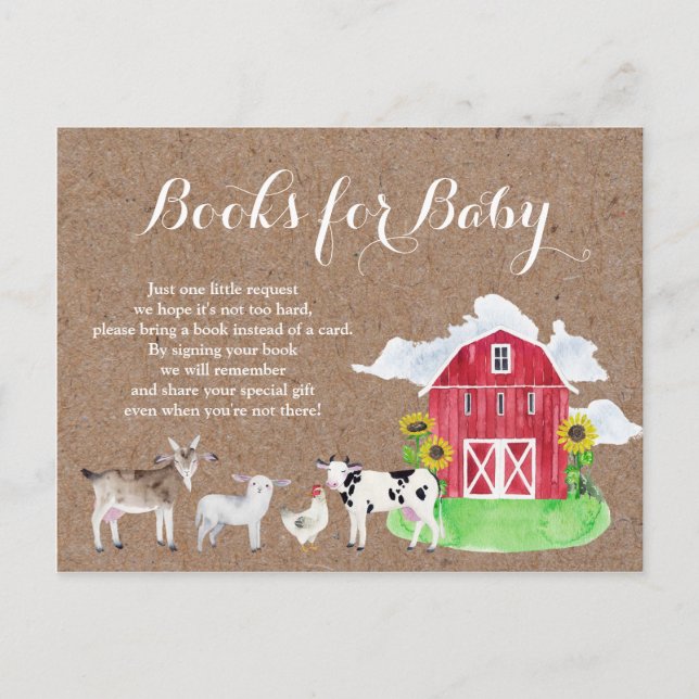 Invitation Carte Postale FARM ANIMALS aquarelle kraft Livres pour bébé (Devant)