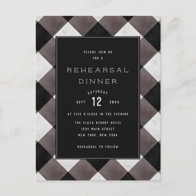 Invitation Carte Postale Farmhouse Buffalo Plaid Mariage Dîner de répétitio (Devant)