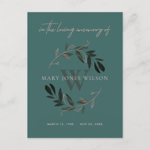INVITATION CARTE POSTALE FAUNE ROSE VERTE WREATH SYMPATHIE SERVICE MÉMORIAL