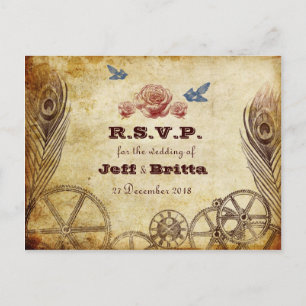 Invitation Carte Postale Faux Antique Gold Victorian Steampunk Mariage