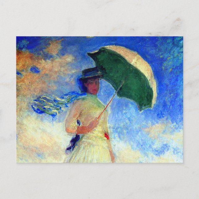 Invitation Carte Postale Femme Monet avec un parasol face droit (Devant)