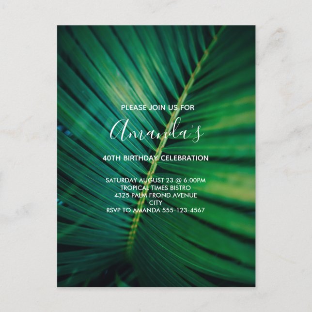 Invitation Carte Postale Fermeture de la jambe verte Palm Frond Photo Anniv (Devant)