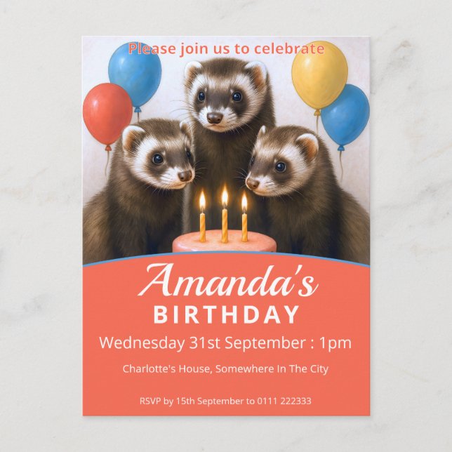 Invitation Carte Postale Ferrets fête d'anniversaire (Devant)