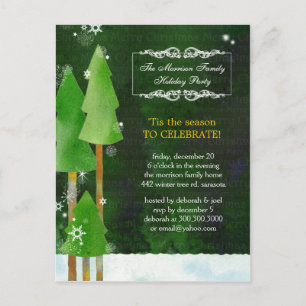 Invitation Carte Postale Festif Arbres d'hiver Rustique Green Fête