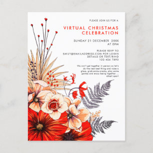 Invitation Carte Postale Festif Floral Foliage Berries Crème rouge Noël
