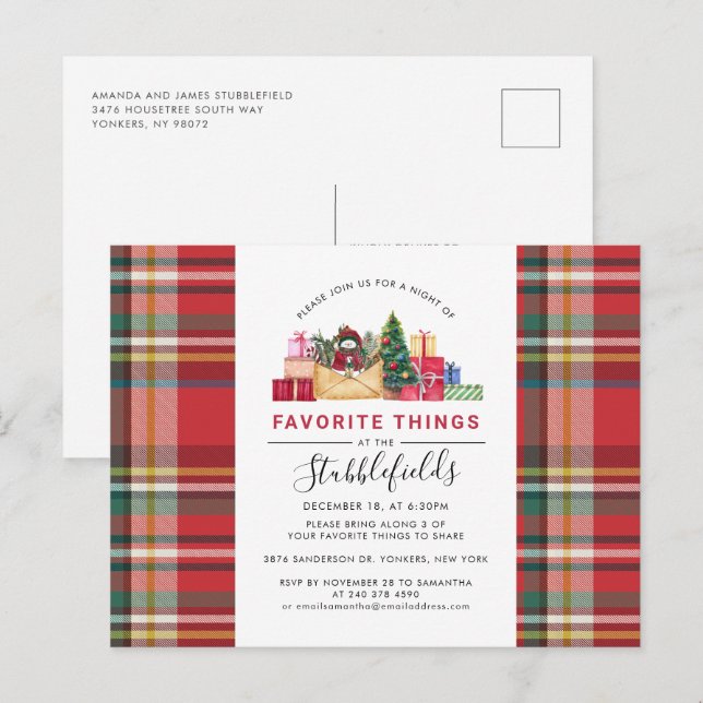 Invitation Carte Postale Festive Noël Favorite Things Party (Devant / Derrière)