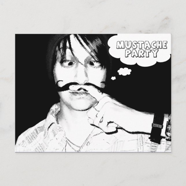 Invitation Carte Postale fête à thème de la moustache : staches comiques (Devant)
