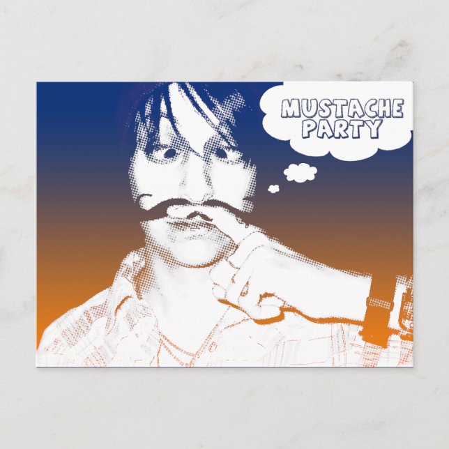 Invitation Carte Postale fête à thème de la moustache : staches comiques (Devant)