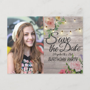 Invitation Carte Postale Fête Anniversaire Économisez La Date Fleurs Lumièr