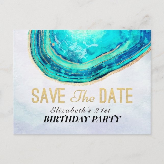 Invitation Carte Postale Fête Anniversaire Enregistrer la date Turquoise Go (Devant)