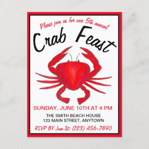 Invitation Carte Postale Fête annuelle du crabe Rouge Maryland Coquillages
