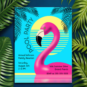Invitation Carte Postale Fête au bord de la piscine Flamingo Flotteur Rétro
