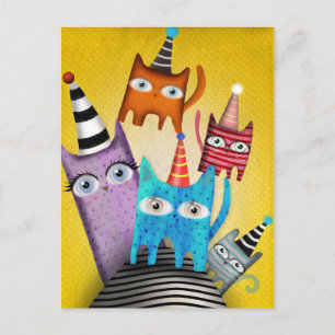 Invitation Carte Postale Fête Colorée Sucrée des Chats