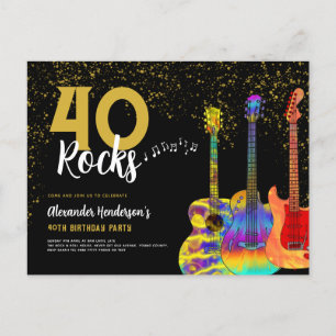 Invitation Carte Postale Fête d'anniversaire 40 ans 40 Rocks Guitare Paille
