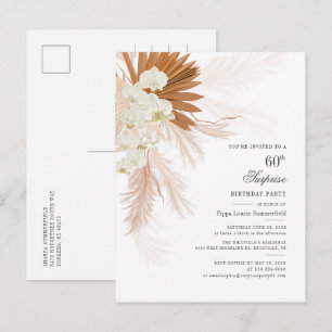 Invitation Carte Postale Fête d'anniversaire 60 ans Herbe de Pampas en Terr