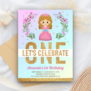 Invitation Carte Postale Fête d'anniversaire de 1ère année de la princesse 