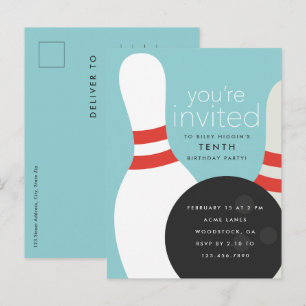 Invitation Carte Postale Fête d'anniversaire de bowling