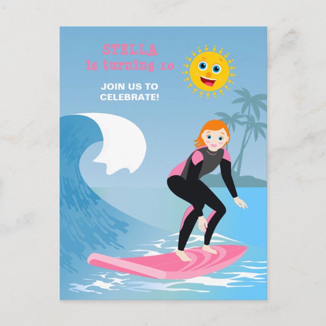 Invitation Carte Postale Fête d'anniversaire de fille, c'est l'heure de sur (Devant)