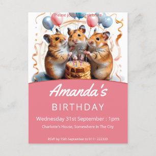 Invitation Carte Postale Fête d'anniversaire de Hamsters