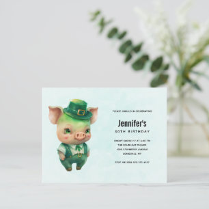 Invitation Carte Postale Fête d'anniversaire de joli cochon vert en tenue c