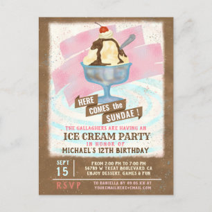 Invitation Carte Postale Fête d'anniversaire de la Crème de glace  Voici le