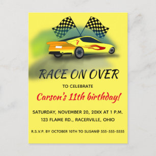 Invitation Carte Postale Fête d'anniversaire de la voiture de course Editab