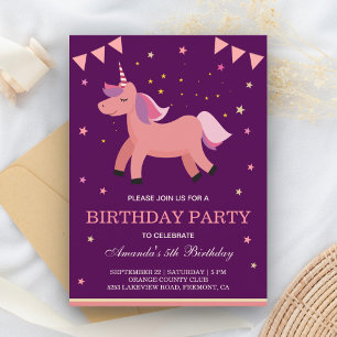 Invitation Carte Postale Fête d'anniversaire de licorne magique rose saumon