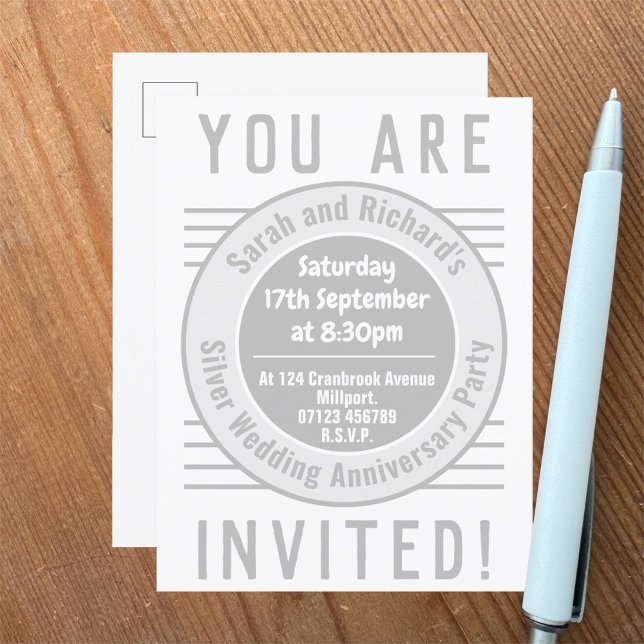 Invitation Carte Postale Fête d'anniversaire de mariage de Silver Wedding (Créateur téléchargé)