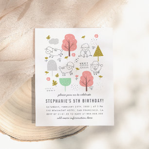 Invitation Carte Postale Fête d'anniversaire de petite fille moderne avec d