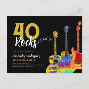 Invitation Carte Postale Fête d'anniversaire des 40 ans Guitare 40 déchire