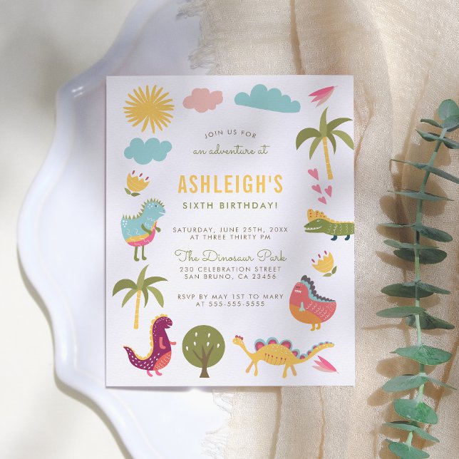 Invitation Carte Postale Fête d'anniversaire dinosaure | Anniversaire garço (Créateur téléchargé)