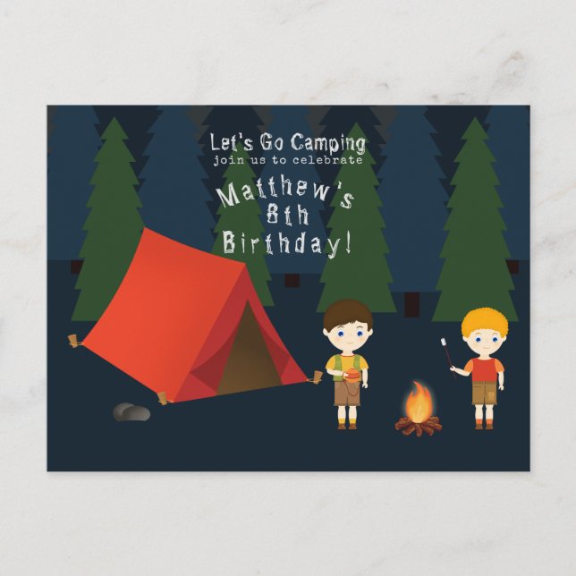 Invitation Carte Postale Fête d'anniversaire du camping (Devant)
