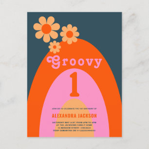Invitation Carte Postale Fête d'anniversaire Groovy One Rainbow 1er