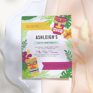 Invitation Carte Postale Fête d'anniversaire Hawaiienne couleur neutre pour