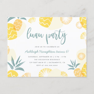 Invitation Carte Postale Fête d'anniversaire jaune douce de Luau d'ananas