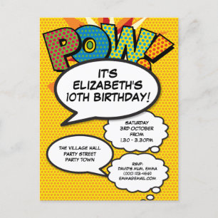 Invitation Carte Postale Fête d'anniversaire moderne de bande dessinée amus