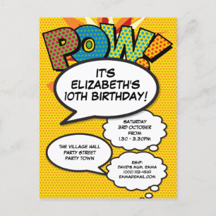 Invitation Carte Postale Fête d'anniversaire moderne de bande dessinée amus