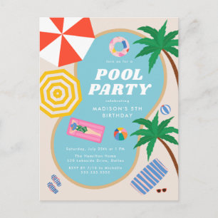 Invitation Carte Postale Fête d'anniversaire moderne de natation en piscine