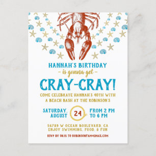 Invitation Carte Postale Fête d'anniversaire   Nautical Beach Crayfish Adul