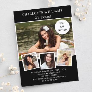 Invitation Carte Postale Fête d'anniversaire noir blanc photo collage